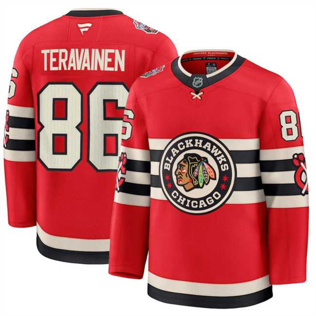 Men%27s Chicago Blackhawks #86 Teuvo Teravainen Red 2024-25 Winter Classic Stitched Hockey Jersey Dzhi